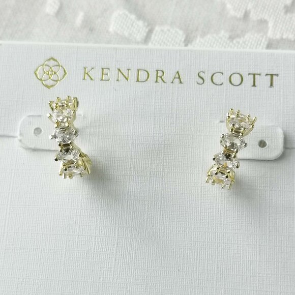 Kendra Scott Cailin Gold Earrings White Crystal - Picture 1 of 3